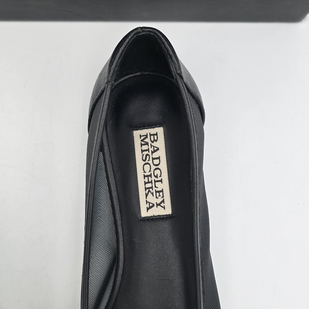 NIB Badgley Mischka Cam Pointed Toe Leather Flats with Bow, Black Mesh, Size 5 - Picture 4 of 14